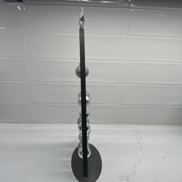 Metal Triangle Shape A Framed Christmas Tree w/Silver Hanging Ornaments 14.5" - Picture 6 of 10